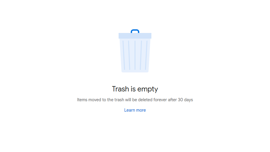 Items moved to the trash will be deleted forever after 30 days