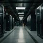 Global communication equipment in futuristic server room generated by artificial intelligence